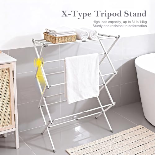 Foldable Clothes Drying Rack 41"x29"x14" - White | Portable Extendable Laundry Drying Rack for Indoor Air Drying Clothing with 4 Hangers - size: 3-Tier