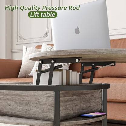 Round Coffee Table with Storage,Lift Top Coffee Table for Living Room Reception Room,2 Tier Small Round Table Dining Center,Grey - color: Grey