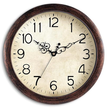 KECYET Wall Clock 14" Vintage Battery Operated Non-Ticking Quartz (Bronze) | Kitchen Clock Living Room Retro Rustic Kitchen Bathroom Home Office Bronze - size: 14 Inch