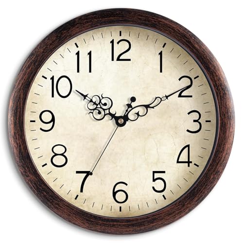 KECYET Wall Clock 12" Vintage Battery Operated Non-Ticking Quartz (Bronze) | Kitchen Clock Living Room Retro Rustic Kitchen Bathroom Home Office Bronze - size: 12 Inch