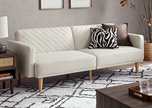 mopio 76.4" Futon Sofa Bed Chevron Styled, Sleeper Couch (Snow Velvet) | Quick-fold back makes an instant nap spot; a lightweight, apartment-friendly frame moves room to room. - color: Snow Velvet