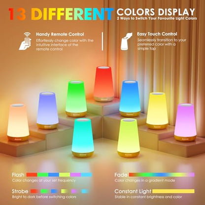 Auxmir Rechargeable Night Light, Remote Control Lamp, Light Brown-2 Pack | touch control, 13 colors, 5 brightness levels, 4 lighting modes, 1/2/4/6-hour auto-off, portable for nursery and camping - color: Light Brown-2 Pack