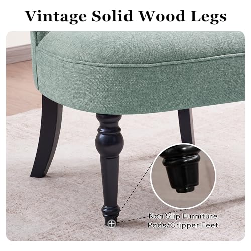 Upholstered Accent Chair, French Country Side Chair (1, Teal) | with Tufted Backrest, Thick Padded Seat and Solid Wood Legs for Bedroom, Living Room, Vanity & Reading Nook - color: Teal