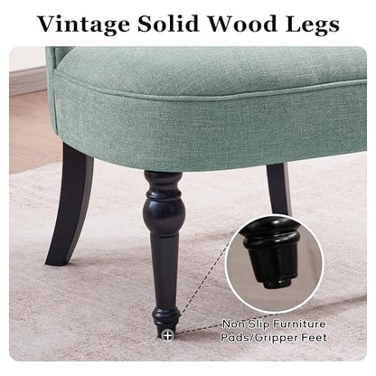Upholstered Accent Chair, French Country Side Chair (1, Teal) | with Tufted Backrest, Thick Padded Seat and Solid Wood Legs for Bedroom, Living Room, Vanity & Reading Nook - color: Teal