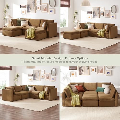 mopio Oversized Modular Sectional Sofa with Fully Removable Covers and Storage, Convertible U, L-Shaped and Sleeper Sectional, Modern Couches with Ottoman Chaise (Hazelnut Velvet, 5 Seats, U) - color: [Gen 2] Hazelnut Velvet, size: 5 Seats, U