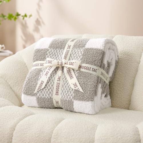 Snuggle Sac Checkered Blanket, Grey Throw Blanket for Couch Checker Microfiber Fluffy Warm Fuzzy Cozy Soft Throw Blanket Reversible Checkerered Blankets for Sofa, Chair, Bed, 50x60 inches - color: Checker Grey, size: Throw(50"x60")