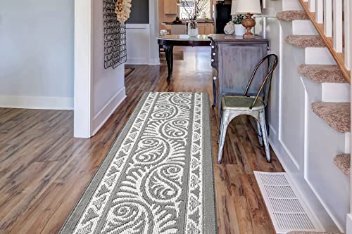 Southwestern Tribal Non-Slip Carpet Runner Rug for Long Narrow Hallways, Prevent Slippery Cold Floors, Mayan Grey, 25'' x 3' Doormat Size - color: Mayan / Grey, size: 2'1" x 3' (Rectangular)