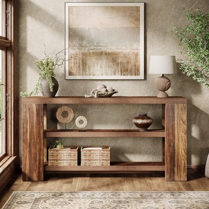 Tribesigns 70.9-Inch Extra Long Console Table with Storage, Narrow Wooden Sofa Table Behind The Couch, Farmhouse 3-Tier Entry Foyer Table for Entryway, Living Room, Hallway, Brown - color: Brown