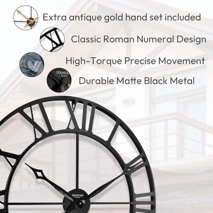 30 Inch Wall Clocks for Living Room Decor,Roman Numeral | Durable Black Metal,Battery Operated,Oversized Large Wall Clock for Dinning Room,Entryway & Home Office - size: 30 Inch