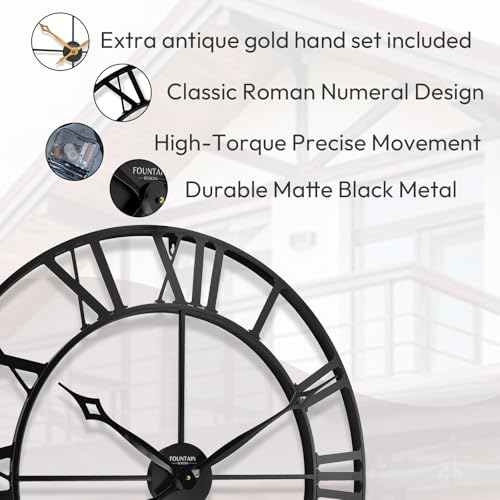30 Inch Wall Clocks for Living Room Decor,Roman Numeral | Durable Black Metal,Battery Operated,Oversized Large Wall Clock for Dinning Room,Entryway & Home Office - size: 30 Inch