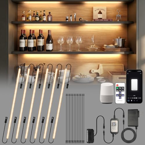 LED Shelf Lights, Under Cabinet Lighting Compatible with Alexa, Dimmable 2700K WIFI Strip Lights for Bookshelf, Display, Book Case Curio, Kitchen with App, Remote, Memory Function (6Pack 20In) - size: 2700K 6Pack 20In