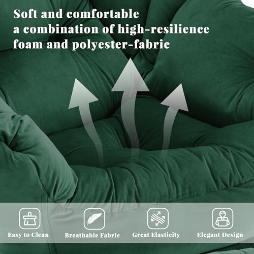 Lazy Chair with Ottoman, Comfy Reading Chair, Emerald Green | Cushioned Seat with Foldable Ottoman and Side Pocket, Lounge Chair for Bedroom, Living Room, Dorm and Small Spaces - color: Emerald Green
