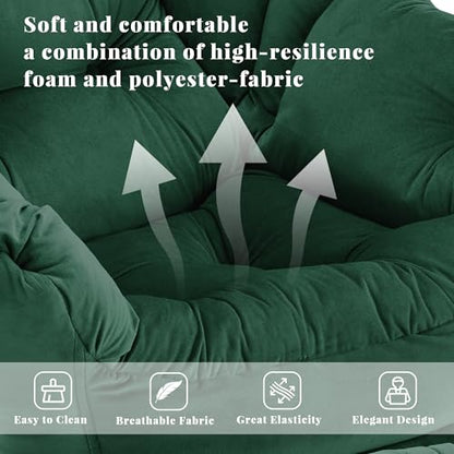 Lazy Chair with Ottoman, Comfy Reading Chair, Emerald Green | Cushioned Seat with Foldable Ottoman and Side Pocket, Lounge Chair for Bedroom, Living Room, Dorm and Small Spaces - color: Emerald Green