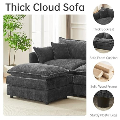 Modular Sectional Sofa, 112.2 Inch U Shaped Couch Set with Armrests, 3-Seater Comfy Cloud Couches with Movable Ottoman for Living Room Apartment, Grey - color: Grey, size: 112'' - U Shape