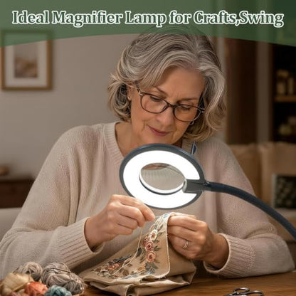 3X+6X Magnifying Glass with Light and Stand, Dimmable LED Magnifying Lamp | Flexible Gooseneck, Hands Free Magnifier, Magnification Lamp for Elderly Craft Hobby Painting Sewing Close Work,Weighted Base - color: Black
