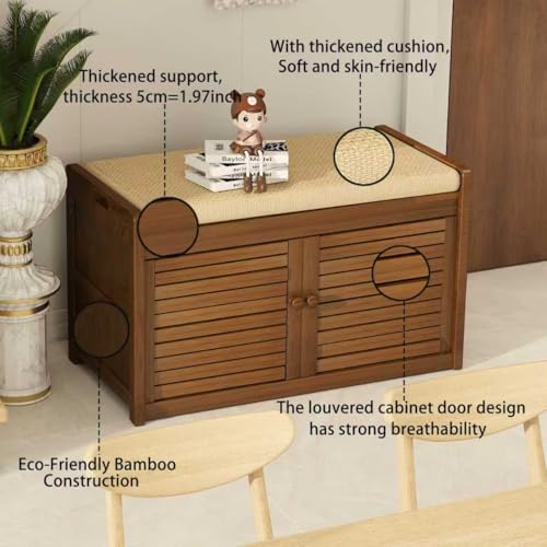 Wilk Shoe Storage Bench, 2-Tier Shoe Cabinet with Padded Seat Cushion, Bamboo Entryway Bench with 2 Doors (31.49’’(L) x13.78’’(W) x18.9''(H)) - size: 31.49" (L) x 13.78" (W) x 18.9" (H)