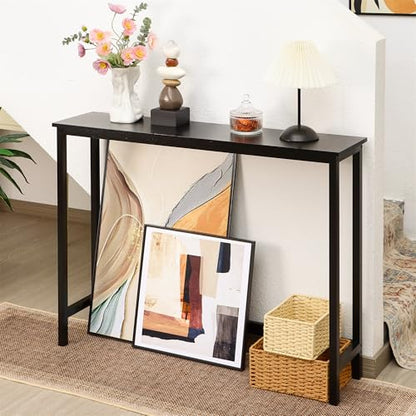 Bamboo Narrow Console Table, 39.4"(L) Wood Small Entryway Table, Accent Slim Hallway Tables, Thin Sofa Side Tables for Hallway, Living Room, Bedroom, Foyer, Black - color: Black