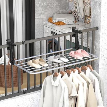 Tangkula Portable Clothes Drying Rack for Indoor & Outdoor Use(Large) | 1.2”-5.1” Adjustable Hook Length for Window sills Radiators Handrails & Guardrails | 2” Hanging Space | Robust Aluminum Frame - size: Large