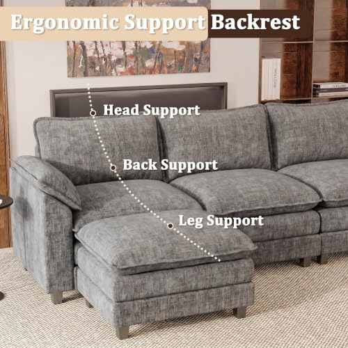 JUMMICO 159" U-Shaped Shaped Sectional Couch, Modular Cloud Sofa,Light Grey | 2 Movable Ottoman,4 Deep Seats, Sturdy Frame, Comfy Chenille, Easy Assembly, Sleeper Sofa for Living Room, Apartment - color: Light Grey, size: U Shaped Sofa