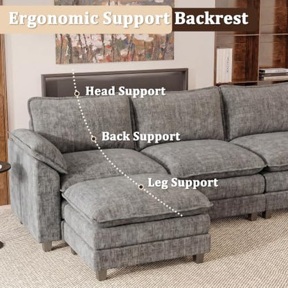 JUMMICO 159" U-Shaped Shaped Sectional Couch, Modular Cloud Sofa,Light Grey | 2 Movable Ottoman,4 Deep Seats, Sturdy Frame, Comfy Chenille, Easy Assembly, Sleeper Sofa for Living Room, Apartment - color: Light Grey, size: U Shaped Sofa