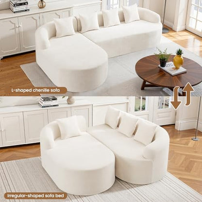 105" Boneless L Shaped Sectional Couch, Curved Cloud Deep Seat Sofa with Chaise Lounge, Oversized 4 Seater Couches for Living Room, No Assembly, Chenille Beige - color: Beige, size: L-Shaped Sofa