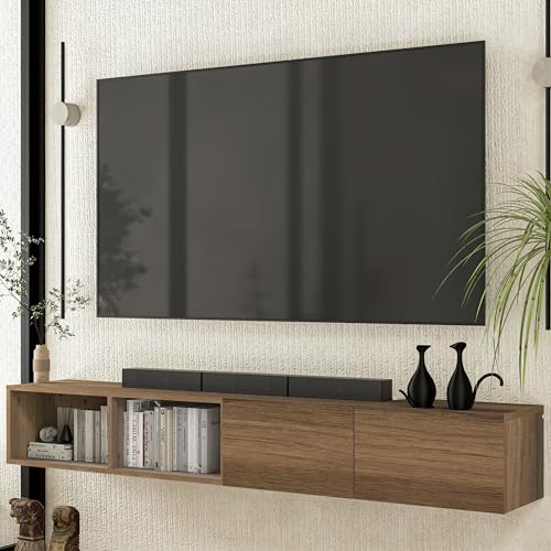 Atelier Mobili Floating TV Stand - Wall Mounted TV Stand for 75 Inch TV - Floating TV Shelf - Modern TV Stands for Living Room - Sleek Entertainment Center Design (Walnut, 2 Doors 2 Shelves) - size: 2 Doors 2 Shelves