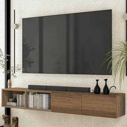 Atelier Mobili Floating TV Stand - Wall Mounted TV Stand for 75 Inch TV - Floating TV Shelf - Modern TV Stands for Living Room - Sleek Entertainment Center Design (Walnut, 2 Doors 2 Shelves) - size: 2 Doors 2 Shelves
