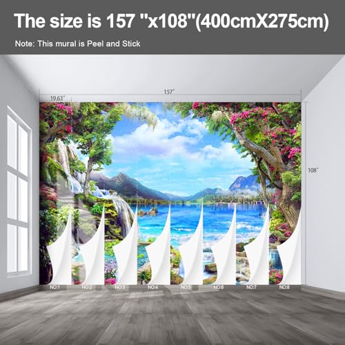 Landscape Lake Waterfall Large wall murals Peel and Stick self Adhesive Wallpaper for Bedroom Living Room - 108"x157" - color: F05, size: 108"x157"