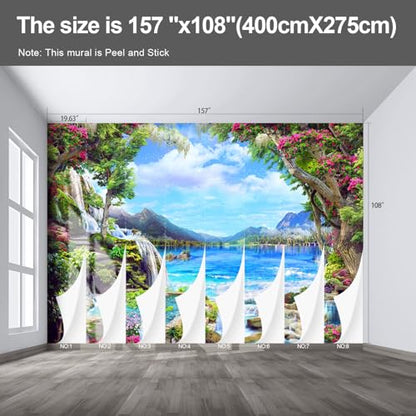 Landscape Lake Waterfall Large wall murals Peel and Stick self Adhesive Wallpaper for Bedroom Living Room - 108"x157" - color: F05, size: 108"x157"