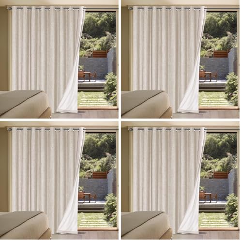 H.VERSAILTEX Linen Blackout Curtains Durable Thick Textured Linen Look 100% Blackout Patio Door Curtain Anti Rust Grommet Extra Wide Sliding Door Curtain Panel, Natural，W100 x L108 inch (Pack of 4) - color: Natural, size: 100"W x 108"L (Pack of 4)