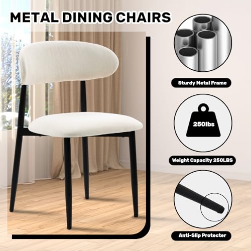 UVV Dining Chairs Set of 4, Metal Kitchen Chairs with Modern Fabric Upholstered for Dining Room, Beige - color: Beige Seat / Black Legs