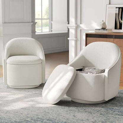 LINSY Swivel Accent Chair Set of 2, Comfy Chenille Barrel Chairs with Storage 360 Swivel Modern Armchair for Living Room Bedroom, Small Boucle Reading Chair for Study Room (Beige) - color: Beige (Set of 2)