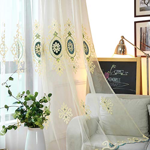 Simple Chenille Jacquard Sheer Window Elegance Curtains/Drapes/Panels/Treatments for Bedroom Living Room, 54 x 84, Top Grommets(2 Panels) | Jacquard Floral Detail, Lightweight Voile Feel, Gentle Light Diffusion, for Bedroom and Living Room Windows - color