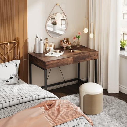 Mexin Small Desk with 2 Wooden Drawers, 40 Inch Home Office Writing Desk, Vanity Desk with Storage, Computer Desk for Bedroom Small Spaces, Table for Office, Kids Study, Makeup, Rustic Brown - color: Rustic Brown