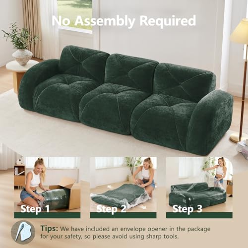 111" Velvet Modular Sofa Cama para Cuarto, Small Couches for Living Room with High Density Sponge, Cloud Loveseat with Tufted Design for Home Theater Study Space, Green - color: Green