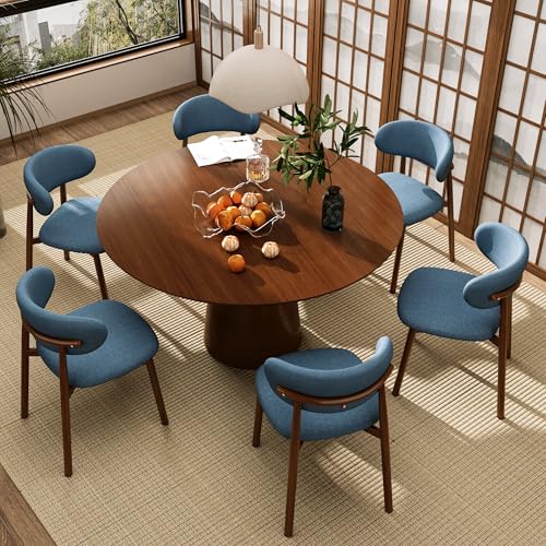 Kitchen Dining Chairs Set of 2 Modern Soft Linen Farmhouse Dining Room Chair with Metal Leg, Blue/Walnut - color: 18 Inch Blue/Walnut Linen