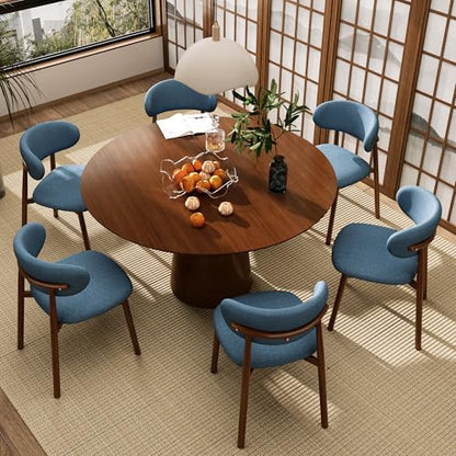 Kitchen Dining Chairs Set of 2 Modern Soft Linen Farmhouse Dining Room Chair with Metal Leg, Blue/Walnut - color: 18 Inch Blue/Walnut Linen