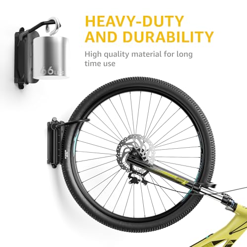 monTEK Swivel Bike Wall Mount, Bike Hangers for Garage, 1 Pack | Heavy-duty vertical wall bike storage rack swivels 150° to save space; holds 66 lb each and fits tires up to 3.54 in wide - size: 1 PACK