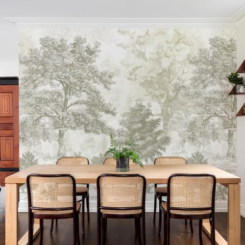 Vintage Forest Wall Murals Peel and Stick 88.5" W x 110" H Beige Tree Wallpaper Self-Adhesive Large Nature Landscapes Murals Canvas Wall Decor for Bedroom Bathroom - size: 88.5" × 110"