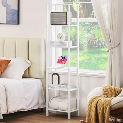 YUFAM 6-Tier Tall Narrow Bookcase, Small Bookshelf for Small Space, White - color: White, size: 6-Tier