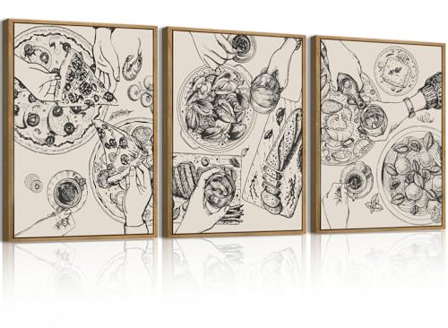 BINCUE Food Wood Wall Art Modern Cheers Kitchen Wall Decor Abstract Friends Party Artwork for Kitchen Dining Room Living Room 12" Lx16 W Set of 3 - color: kitchen, size: 24"L x 16"W
