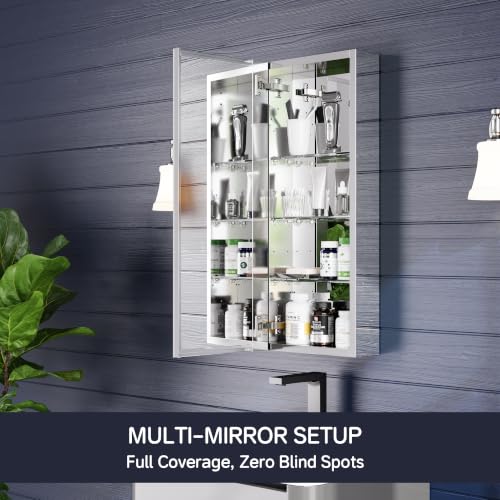Medicine Cabinet Mirror 12"W x 30"H, Bathroom Beveled Edge Mirror Cabinet | Medicine Cabinets with Adjustable Glass Shelves, Soft-Closed Hinge, Chrome Aluminum Frame, Reverse Installation - size: 12" x 30"(Beveled)