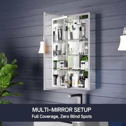 Medicine Cabinet Mirror 12"W x 30"H, Bathroom Beveled Edge Mirror Cabinet | Medicine Cabinets with Adjustable Glass Shelves, Soft-Closed Hinge, Chrome Aluminum Frame, Reverse Installation - size: 12" x 30"(Beveled)