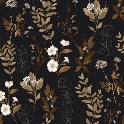 Vintage Dark Black Gold Floral Peel and Stick Wallpaper 17.4" x 394" | Renter Friendly, Removable & Waterproof, Vinyl Easy Install for Bedrooms, Bathrooms, Kitchens, Cabinets and Home Decor - color: Black, size: 17.4" x 394"
