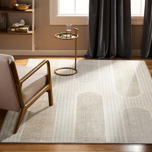 Haven Modern Arches Machine Washable Area Rug with Airflo Technology for Easy Clean, Ultra-Soft Pile, Built-in Rug Pad with Non-Slip Backing, Pet, Family & Allergy Friendly, Beige, 5'x7' - color: Beige Arches, size: 4'11" x 6'11" (Rectangular)