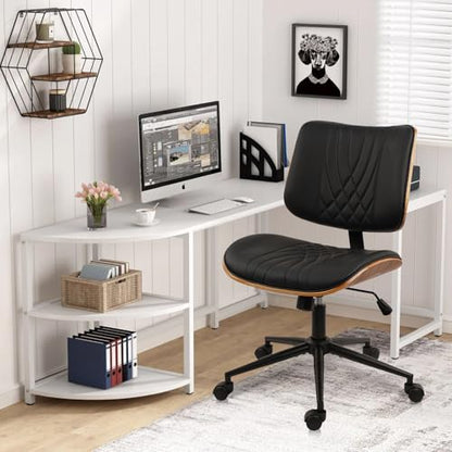CLATINA Armless Home Office Chair, Desk Chair with Wheels, Adjustable Height Reading Chair, Leather Mid Back & Swivel Computer Chair, Modern Walnut Chairs with Back for Studio Meeting Room(Black) - color: Black Diamond-a, size: 1 Pack