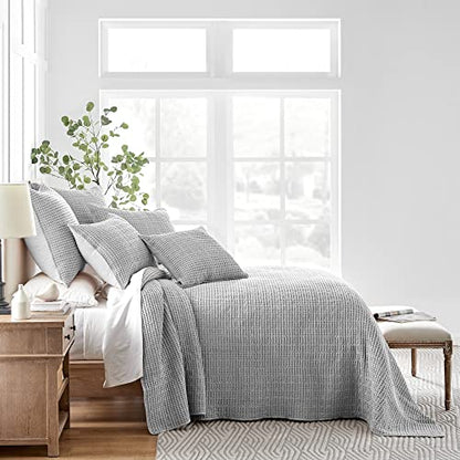 Levtex Home Mills Waffle Twin Bedspread Set (84x104in) with 1 Pillow Sham (26x20in) - Grey - Cotton Waffle Twin Size Bedspread Set - Lightweight, Soft, Pre-Washed - color: Grey, size: Twin Bedspread