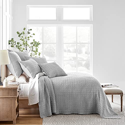 Levtex Home Mills Waffle Twin Bedspread Set (84x104in) with 1 Pillow Sham (26x20in) - Grey - Cotton Waffle Twin Size Bedspread Set - Lightweight, Soft, Pre-Washed - color: Grey, size: Twin Bedspread