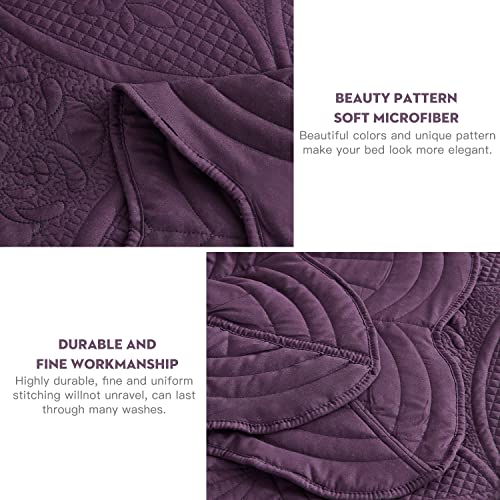DaisyHuang Bedspread - Full Size Bedding Cover - Modern & Contemporary Coverlet Set, Real Stitching, Reversible, Lightweight, 5 Piece, Purple - color: Plum, size: Full(96"x110")