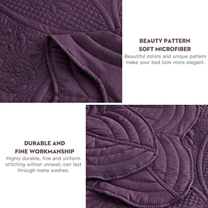 DaisyHuang Bedspread - Full Size Bedding Cover - Modern & Contemporary Coverlet Set, Real Stitching, Reversible, Lightweight, 5 Piece, Purple - color: Plum, size: Full(96"x110")